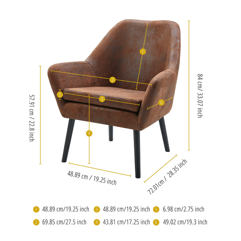 Teamson Home Divano Armchair with Aged Fabric and Solid Wood Legs, Brown