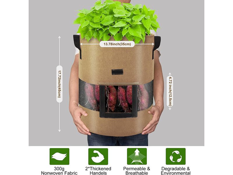Florelf Visible Potato Grow Bags 10 Gallon with Flap 3-Pack