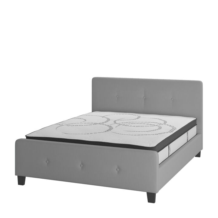 Tribeca Queen Size Tufted Upholstered Platform Bed in Light Gray Fabric with 10 Inch CertiPUR-US Certified Pocket Spring Mattress