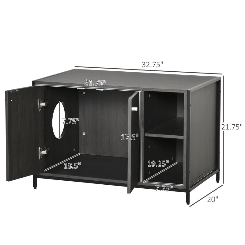 Black Pet Furniture: Wooden Cat Litter Box Enclosure End Table