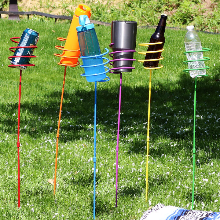 Sunnydaze 32 in Steel Outdoor Drink Holder Stakes - Multi-Color - Set of 6