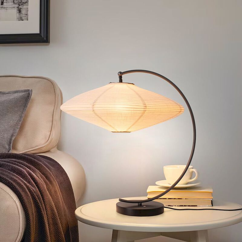 NOVA OF CALIFORNIA Roswell Table Lamp - Matte Black & Gunmetal Finish, White Linen Shade
