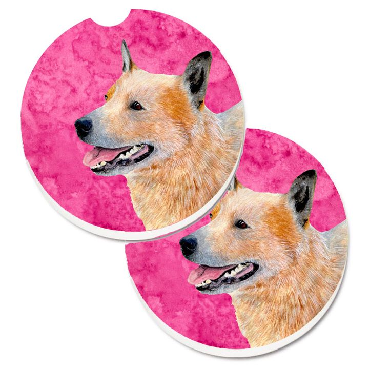 Caroline's Treasures Pink Australian Cattle Dog Set of 2 Cup Holder Car Coasters LH9362PKCARC, 2.56, Multicolor