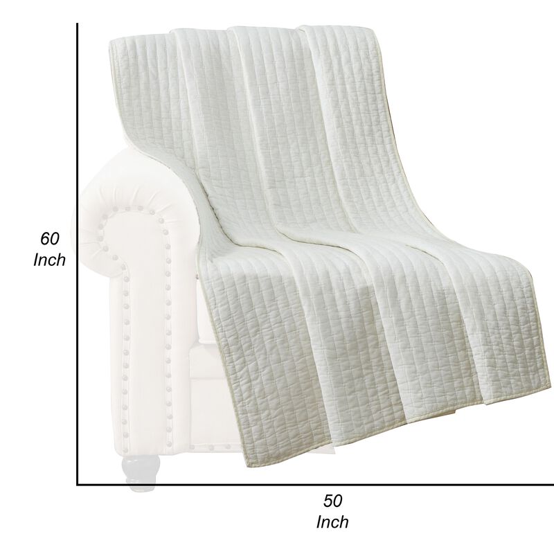 Xumi 50 x 60 Inch Quilted Throw Blanket, Channel Quilting, Antique White - Benzara