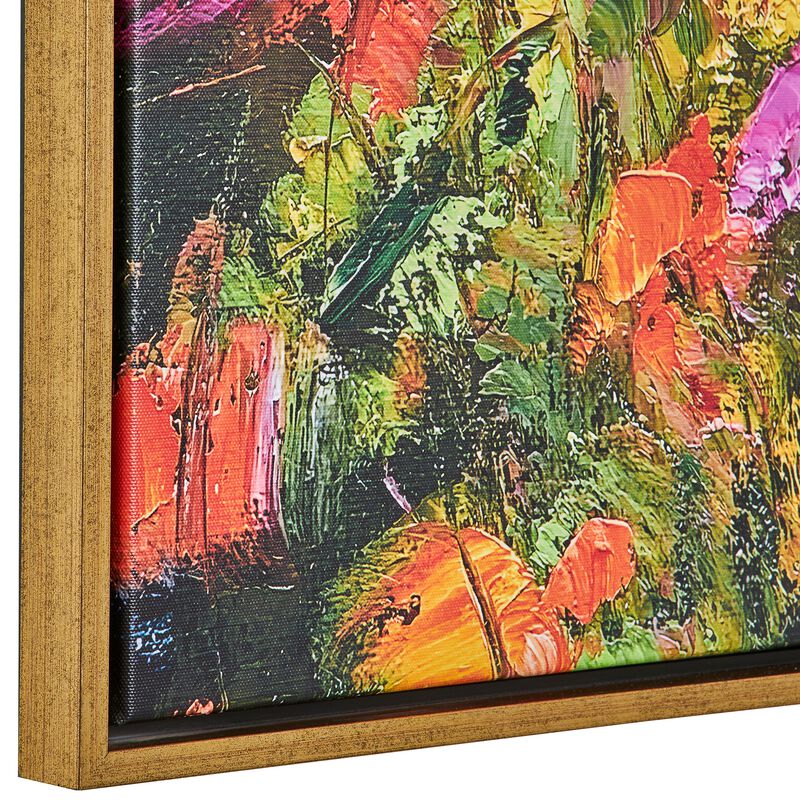 37 x 37 Handcrafted Wall Art Poppies Hillside on Framed Canvas, Gold Red - Benzara