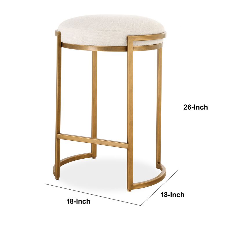 Fyn Counter Height Stool, Round Cream Fabric Seat, Brass Cantilever Base