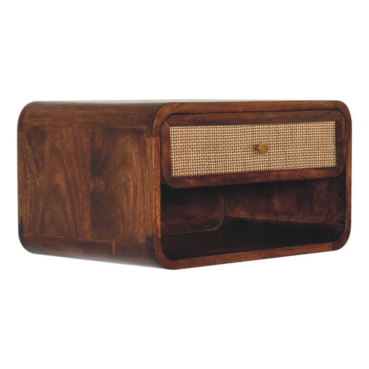 Artisan Furniture Solid Wood Chestnut Wall Mounted Open Woven Bedside