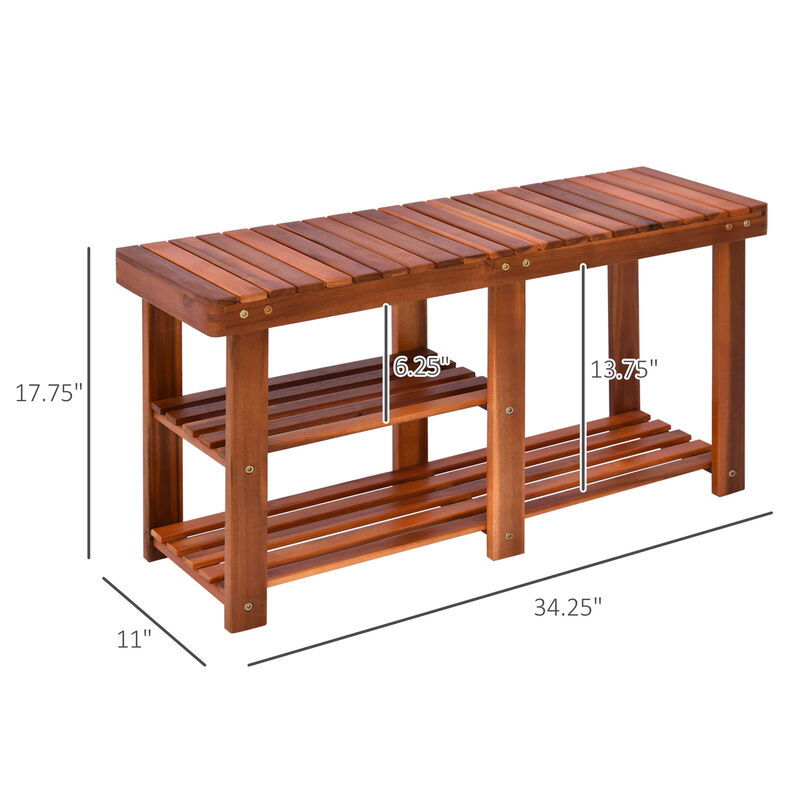3-tier Acacia Wood Entryway Slatted Shoe Storage Bench Boots Rack Organizer