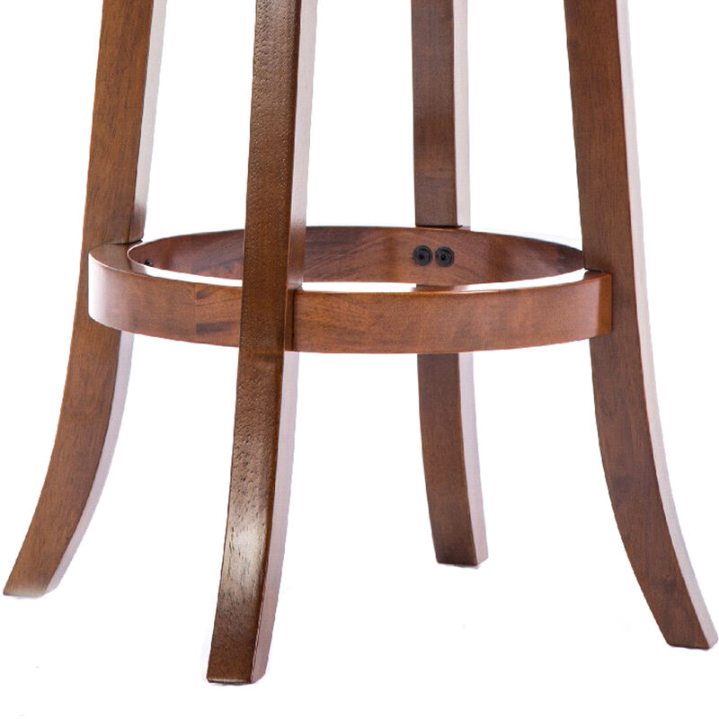 Pal 29 Inch Swivel Bar Stool, Solid Wood, Bonded Leather, Walnut Brown-Benzara