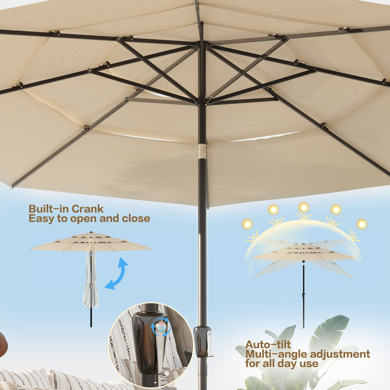FUFU&GAGA 11FT 3-Tier Patio Umbrella – Navy Blue, Crank & Tilt, Heavy-Duty Steel Frame, UV-Resistant Polyester, Outdoor Sunshade