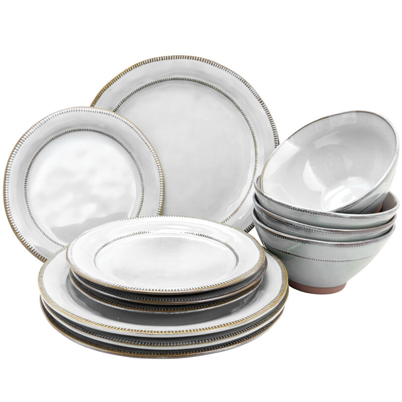 Gibson Elite Terranea 12 Piece Stoneware Dinnerware Set in White, Service for 4
