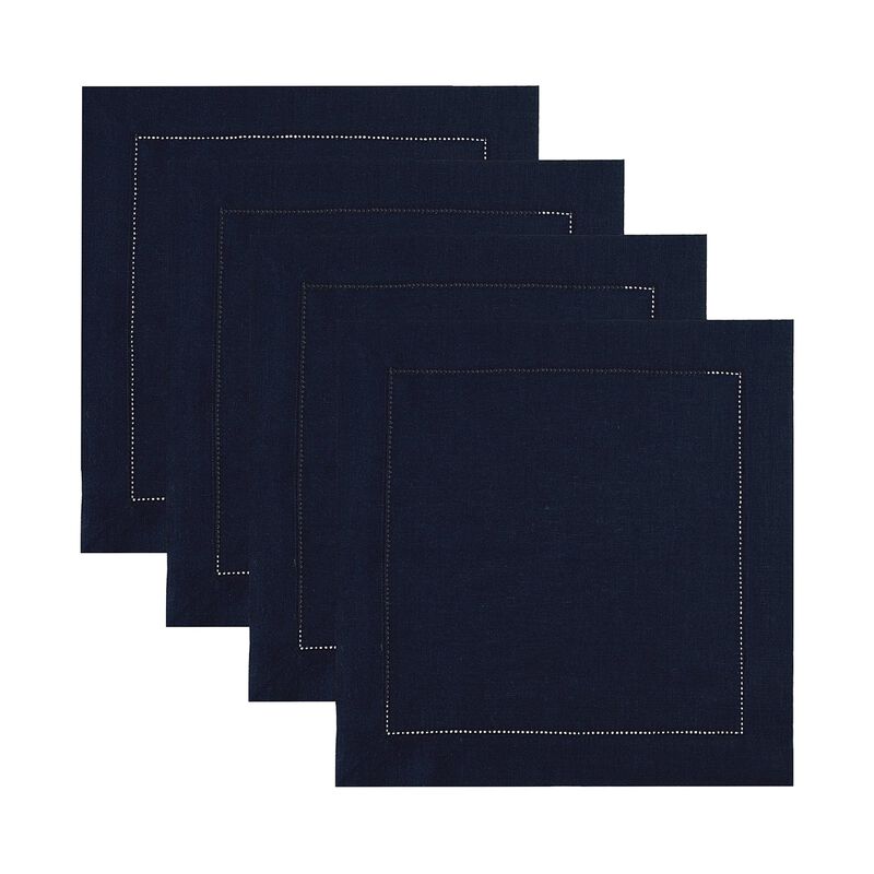 Solino Home 100% Pure Linen Square Placemats 14 x 14 Inch Set of 4 | Classic Hemstitch