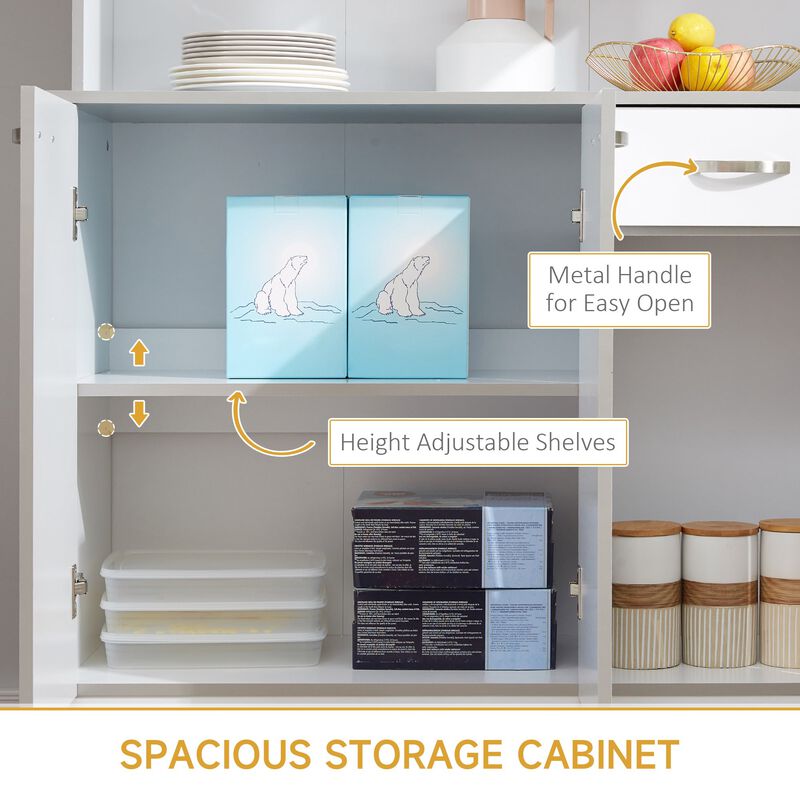 Expansive Kitchen Storage: 71" White Buffet with Hutch, 6 Doors & Drawer