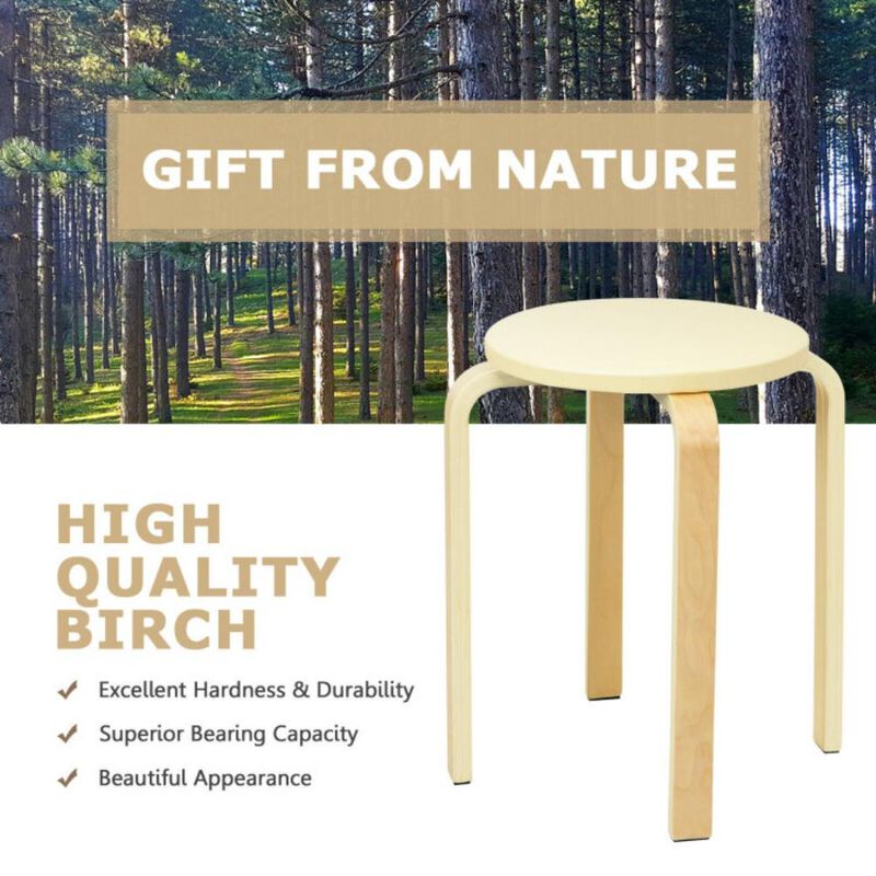Hivvago 4-Pack Bentwood Stack Stools with PU Leather Round Top