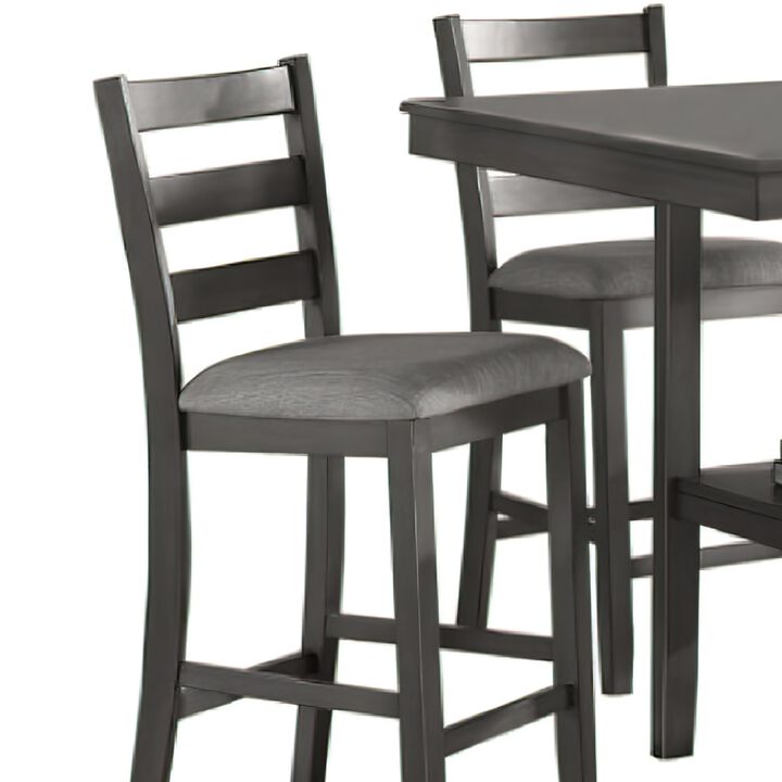 5 Piece Counter Height Dining Set, Table and 4 Chairs, Padded Seats, Gray - Benzara
