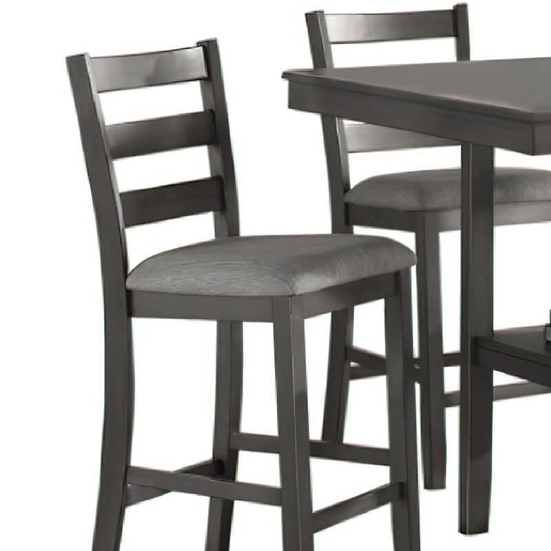 5 Piece Counter Height Dining Set, Table and 4 Chairs, Padded Seats, Gray - Benzara