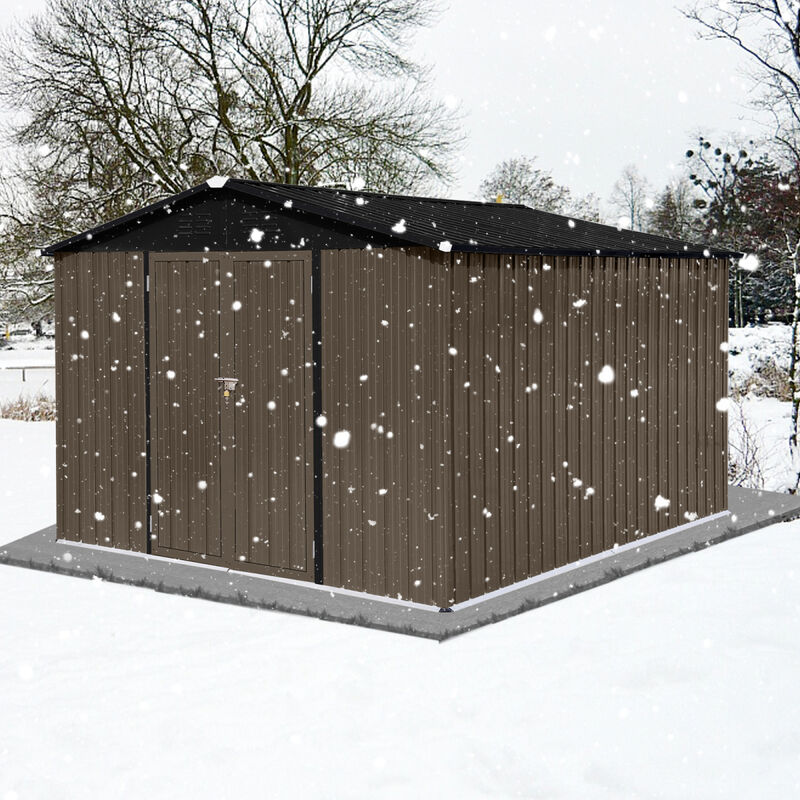 Metal Garden Sheds 10FT×8FT Outdoor Storage Sheds Brown + Black