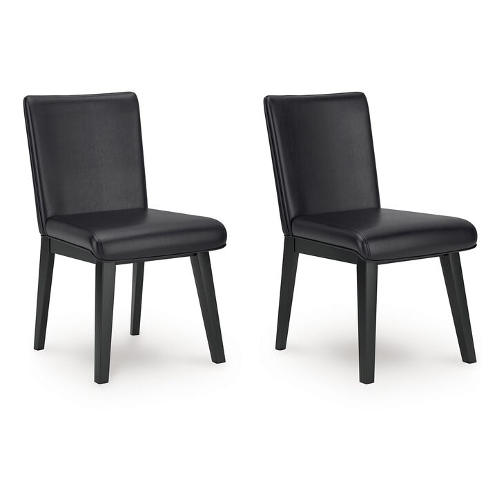 Taya Dining Side Chair Set of 2, Black Faux Leather Cushioned Seat - Benzara
