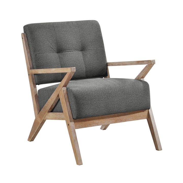 Edra 33 Inch Accent Armchair, Rubberwood Frame, Gray Polyester Cushions - Benzara