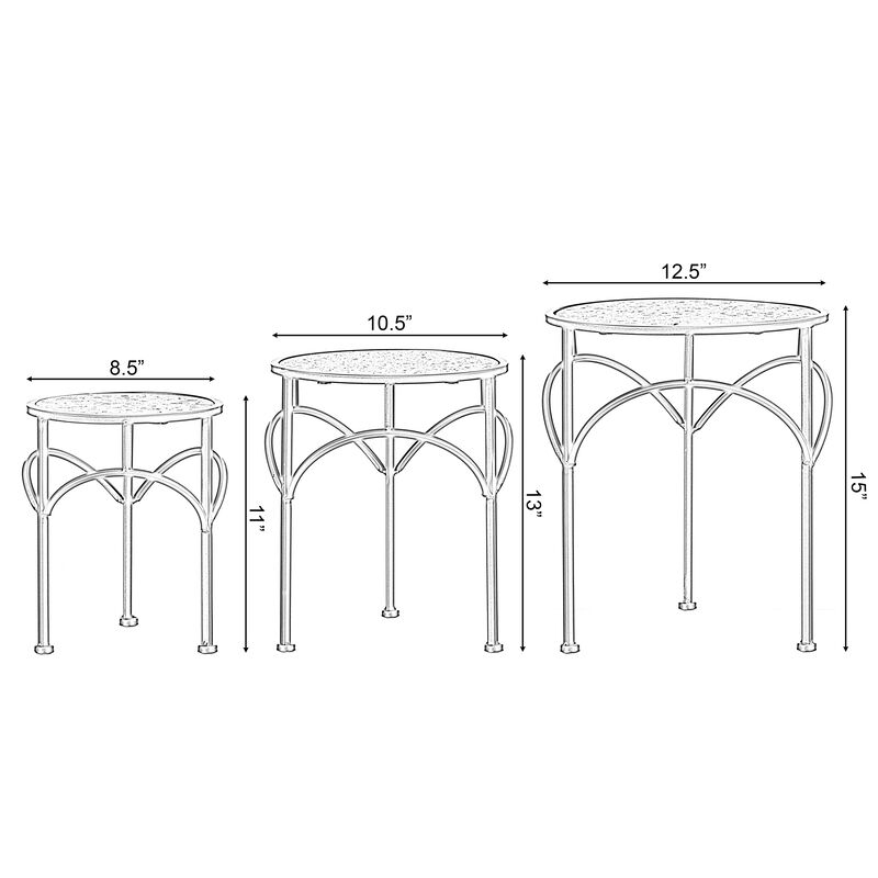 Decorative Gold Metal Round Plant Stand, Modern White Marble Look Top Display End Side Table, Set of 3