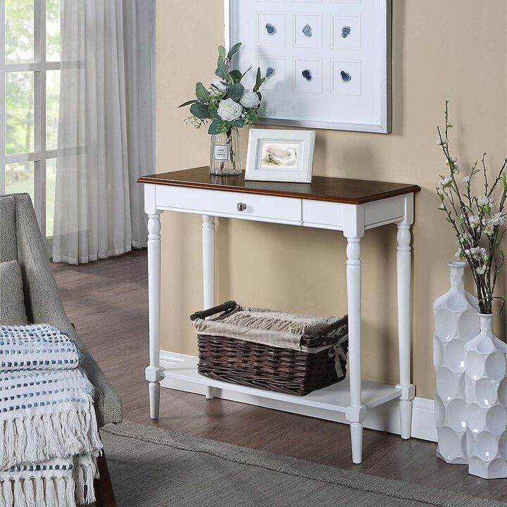 Convenience Concepts French Country 1 Drawer Hall Table with Shelf, Dark Walnut/White Finish