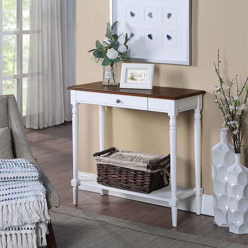 Convenience Concepts French Country 1 Drawer Hall Table with Shelf, Dark Walnut/White Finish