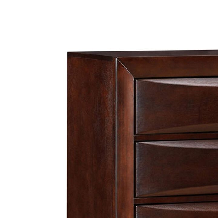 Transitional Wooden Chest with 5 Spacious Beveled Drawers, Brown