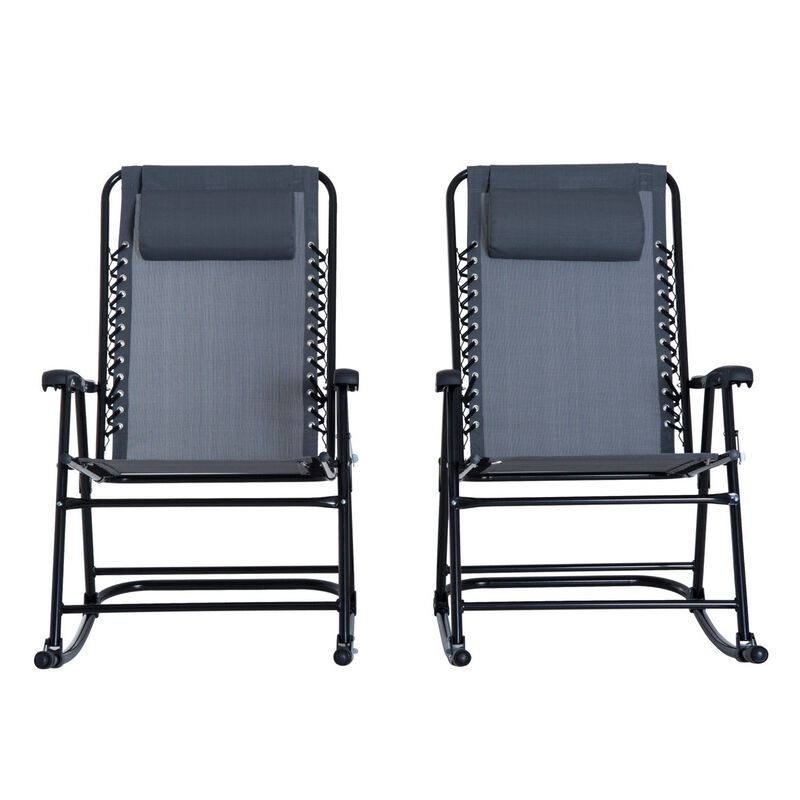 Relaxing Duo: 2-Piece Grey Folding Ergonomic Patio Rocking Chairs