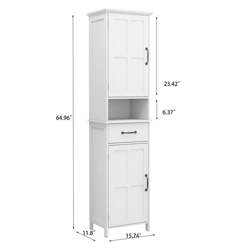15.75 in. W. x 11.81 in. D x 64.96 in. H White Freestanding Linen Cabinet