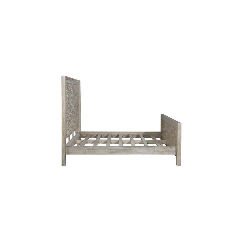 Taran Designs Calista Floral Carved Solid Wood King Panel Bed