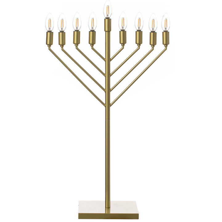 Large Modern Antique Silver Nine Branch Electric Chabad Style Hanukkah Menorah with Flame Shaped LED Light Bulbs, Perfect as Home Decor - Living Room Side Table, Dining Room and Entryway