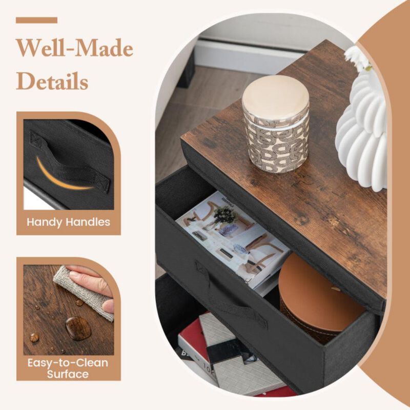 2-Drawer Nightstand with Removable Fabric Bins and Pull Handles Set of 2