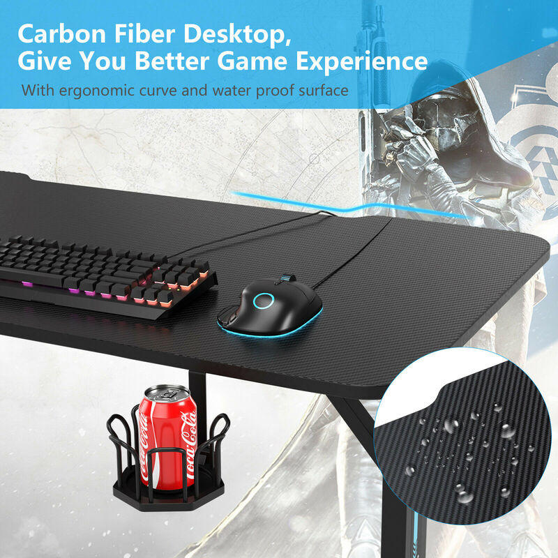 Costway Gaming Desk Home Office PC Computer Desk w/LED Lignt&Gaming Handle Rack