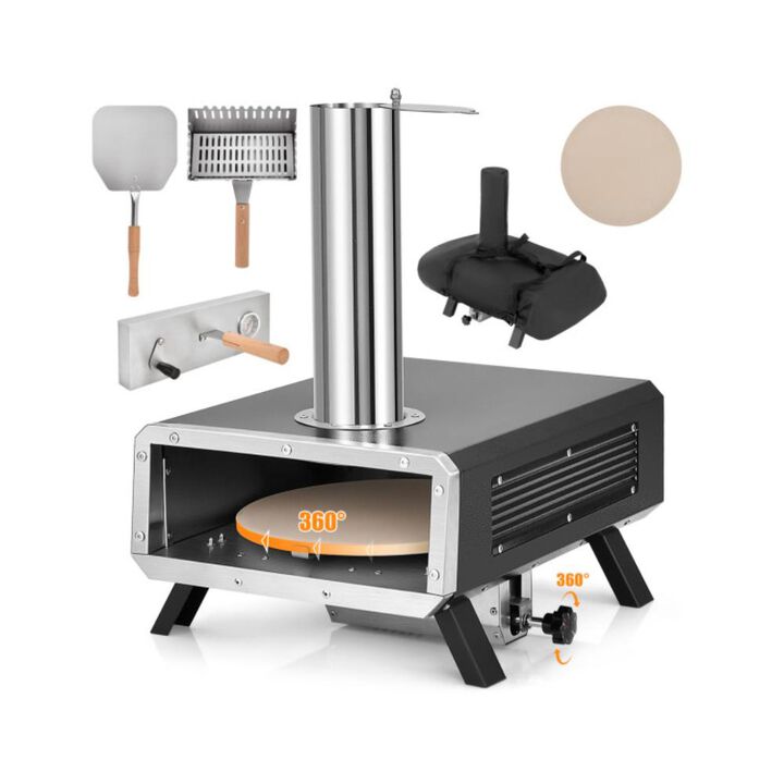 Hivvago Outdoor Pizza Oven Portable Wood Pellet Pizza Stove with 12 Inch Round Rotatable Pizza Stone