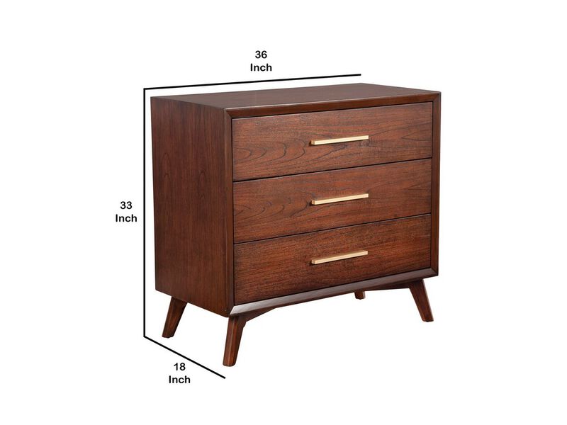 33 Inch Wooden Chest with 3 Drawers, Small, Brown - Benzara