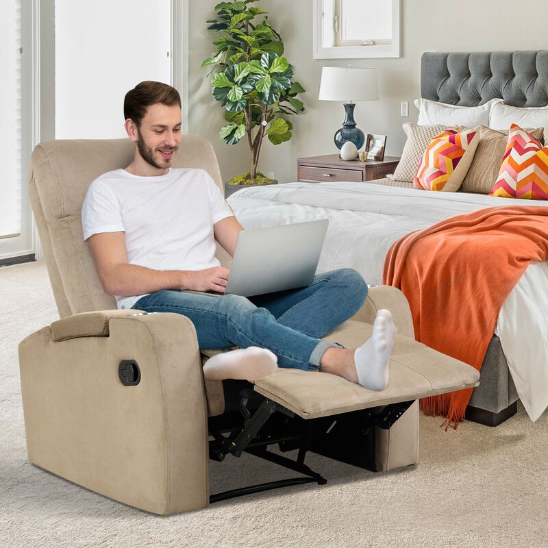 Recliner Chair Single Sofa Lounger with Arm Storage and Cup Holder for Living Room-Brown