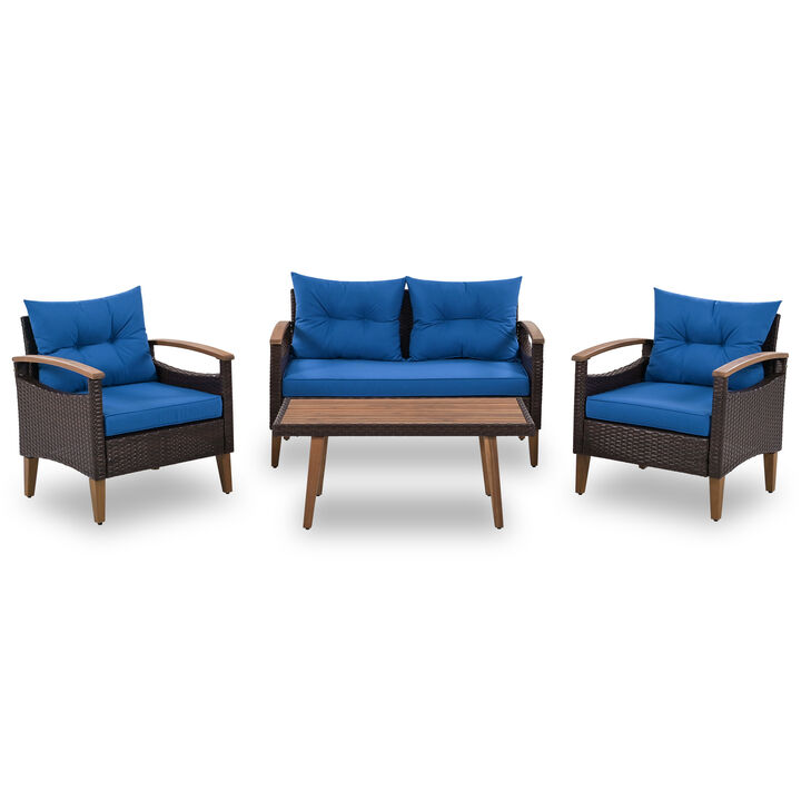 Merax 4-Piece Garden Furniture, Patio Seating Set, PE Rattan Outdoor Sofa Set
