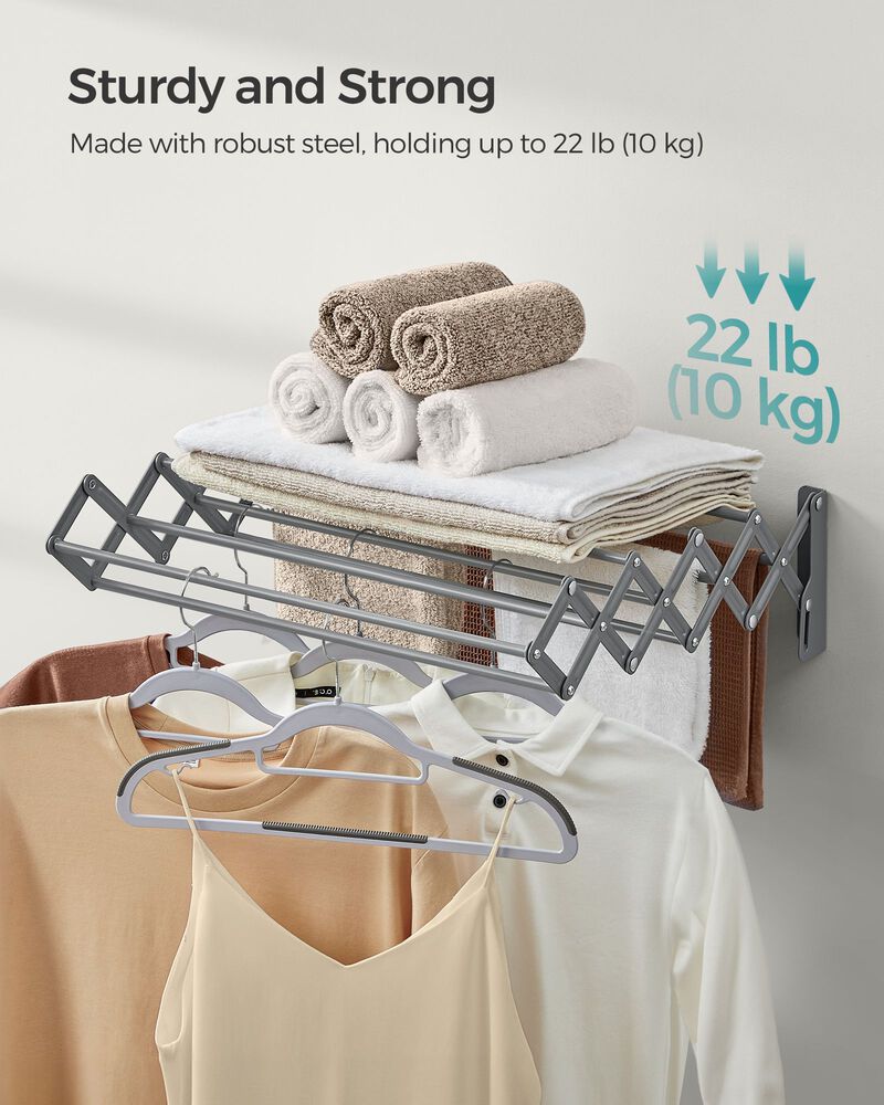Wall-Mounted Expandable Steel Clothes Drying Rack with 9 Rods