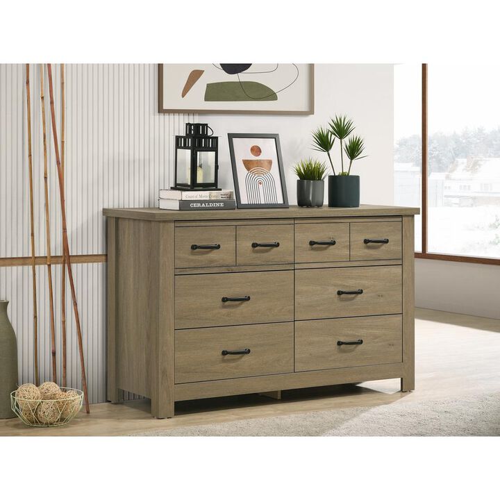 Lilola Home Finn Coffee Gray Oak Finish Dresser with 6 Drawers and Black Handles