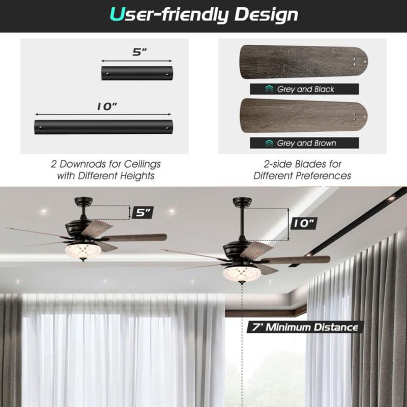 Hivvago 52 Inch Ceiling Fan with 3 Wind Speeds and 5 Reversible Blades