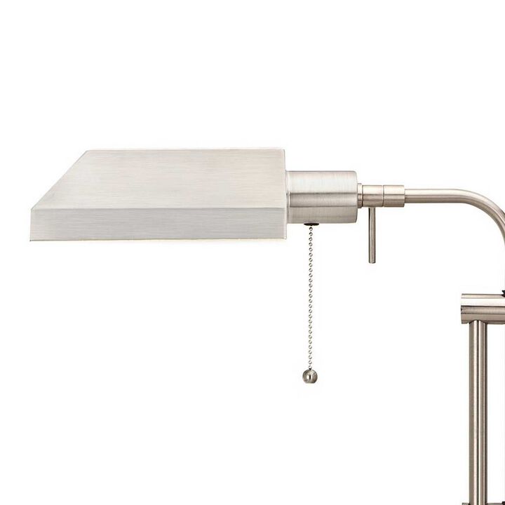 Metal Rectangular Desk Lamp with Adjustable Pole, Silver-Benzara