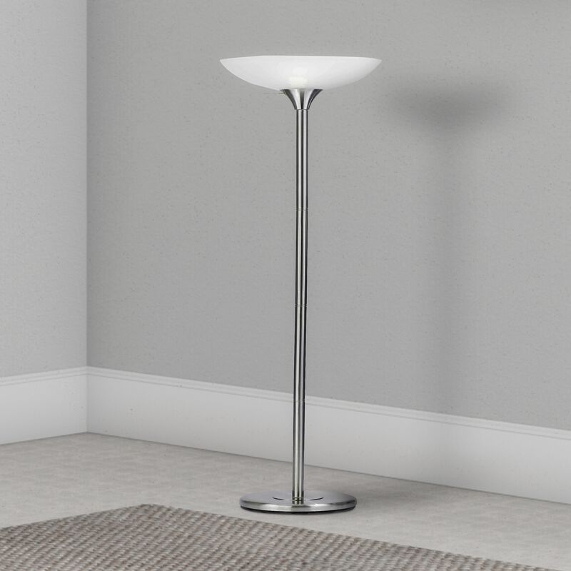 3 Way Torchiere Floor Lamp with Frosted Glass shade and Stable Base, White-Benzara
