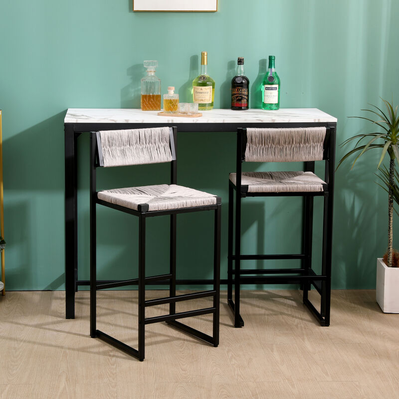 Gray Handwoven Counter Height Bar Stools Set of 2