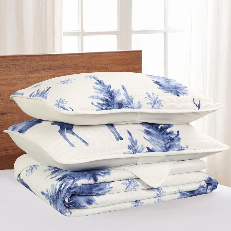 MarCielo 3 Pcs Christmas Bedding Holiday Quilt Bedspread Set Deer