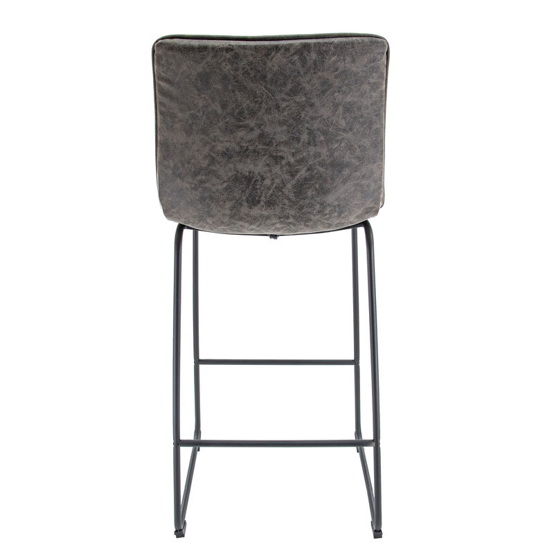 LeisureMod Brooklyn 29.9" Modern Leather Bar Stool with Black Iron Base & Footrest – Stylish and Durable Seating for Kitchen or Bar