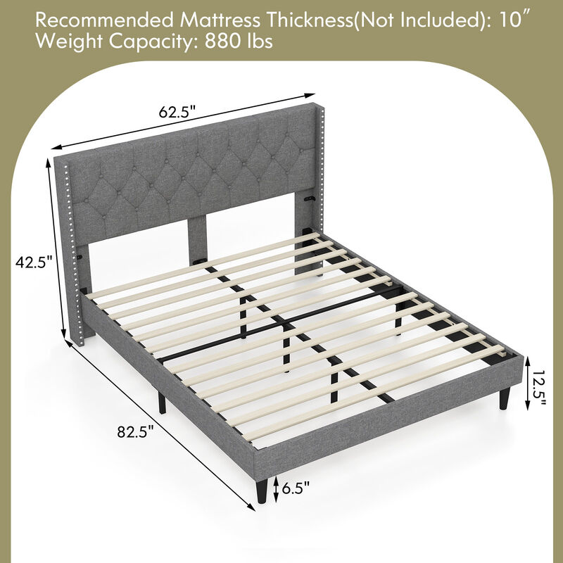Upholstered Platform Bed with Button Tufted Headboard
