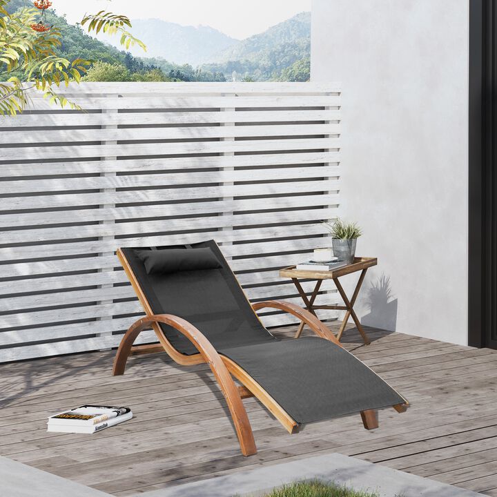 Poolside Lounger: Wooden Chaise with Mesh Sling and Pillow Armrests
