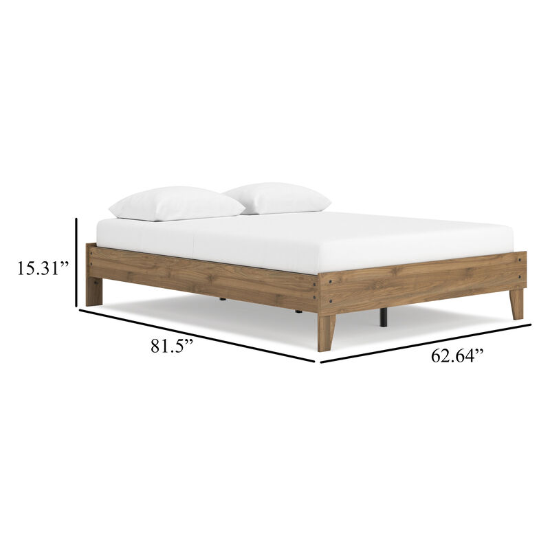 Deana Queen Platform Bed, Honey Brown Wood, Low Profile Tapered Legs - Benzara