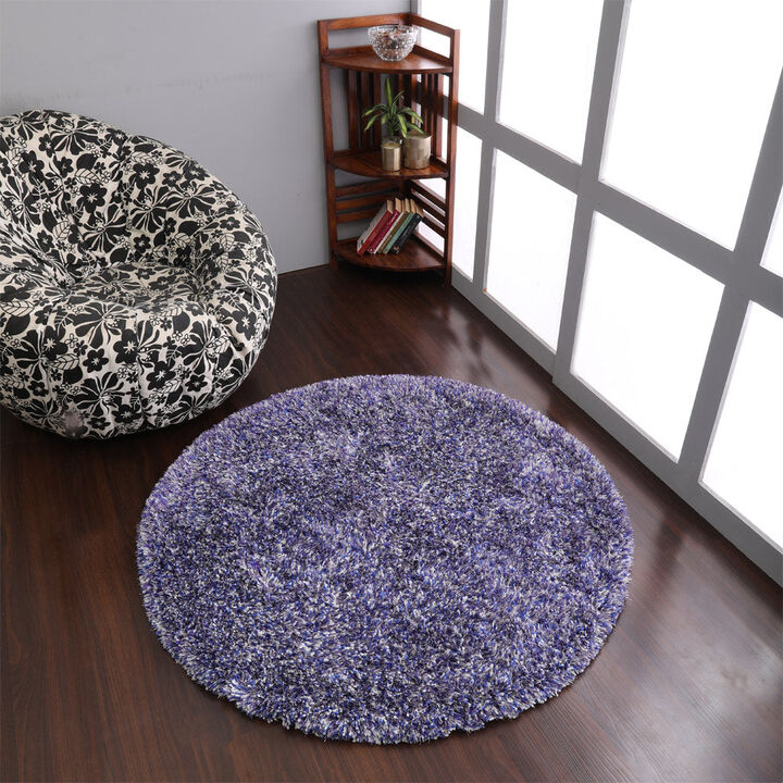 RUGSOTIC CARPETS HAND TUFTED SHAG POLYESTER ECO-FRIENDLY AREA RUGS  - 10'x10', Round, Blue White, Solid Plain Design, High Pile Thick Handmade Anti Skid Area Rugs for Living Room, Bed Room K00111