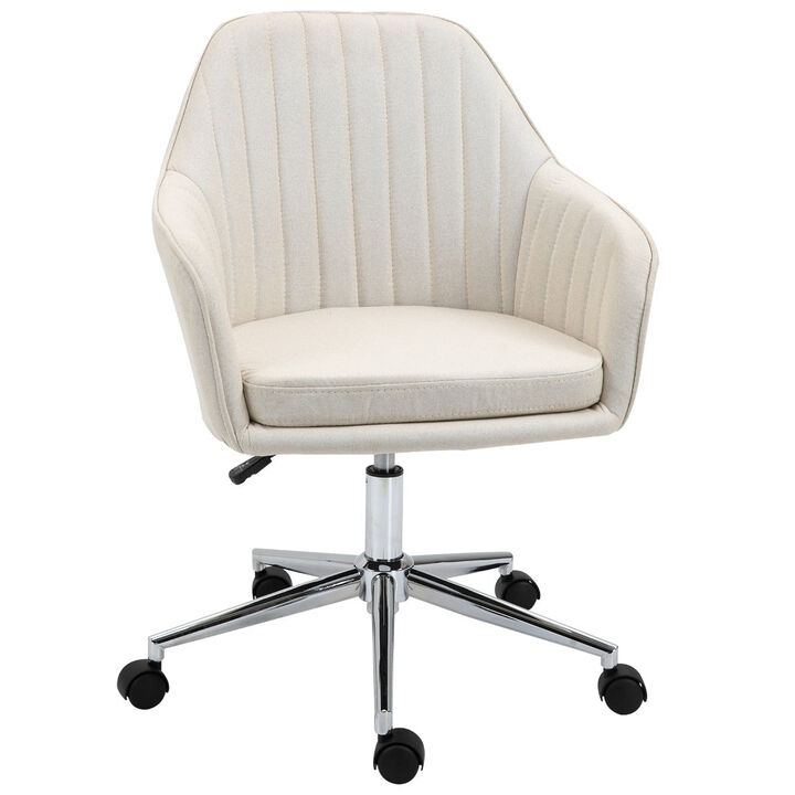 Beige Vanity Chair: Velvet Scallop Shape Swivel Office Chair